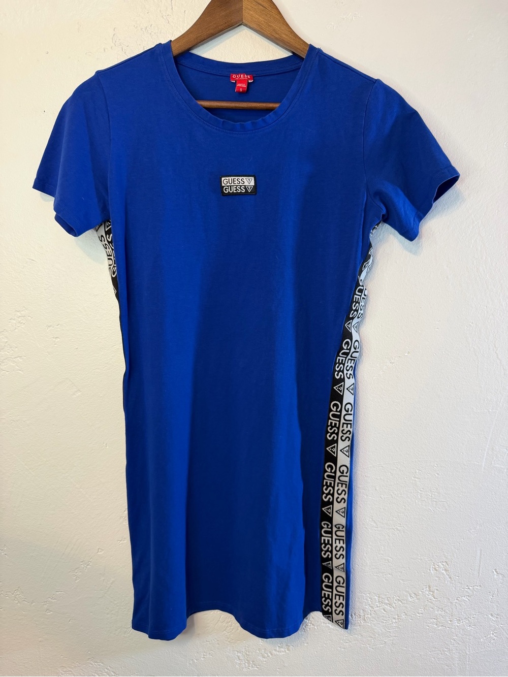GUESS Royal Blue Logo Tee Dress with Side Logo Tape sz small